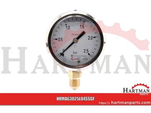 Manometr glicerynowy ø63 mm, 0-2.5 bar przyłącze dolne 1/4"