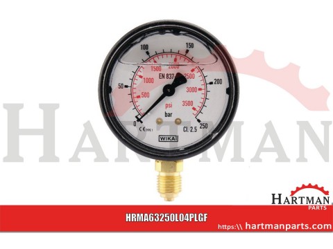 Manometr glicerynowy ø63 mm, 0-250 bar przyłącze dolne 1/4"