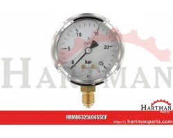 Manometr glicerynowy ø63 mm, 0-25 bar przyłącze dolne 1/4"