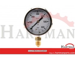 Manometr glicerynowy ø63 mm, 0-600 bar przyłącze dolne 1/4"