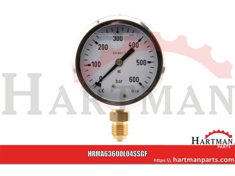 Manometr glicerynowy ø63 mm, 0-600 bar przyłącze dolne 1/4"