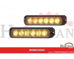 Zestaw lamp ostrzegawczych 12/24V, pomarańczowe, do montażu w poziome, obudowa aluminiowa 6 LED Hella