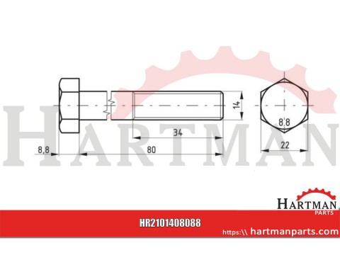 Śruba pół gwint kl. 8.8, 14 x 80